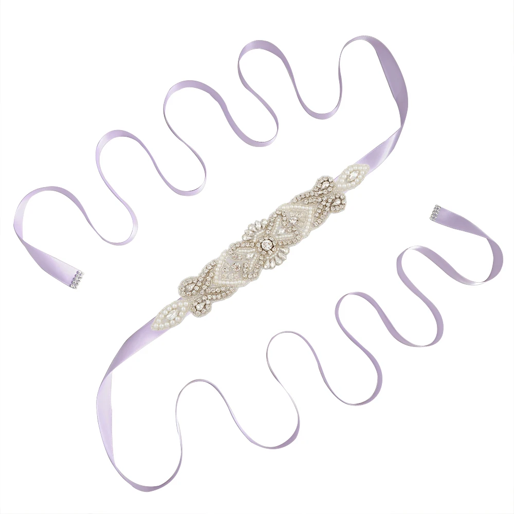 lavender TRiXY S208 дешевые рекламные Свадебные ремни ручной работы, украшенные жемчугом, бисером, стразы, свадебные пояса, свадебные аксессуары - Цвет: lavender