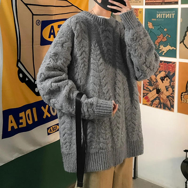 

Winter Sweater Men's Warm Fashion Solid Color Casual O-neck Knit Pullover Men Loose Knitting Sweaters Male Sweter Clothes M-2XL