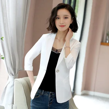 

Office Lady Casual Fashion Women Blazers and Jackets Notched Solid Slim Lady Coat Three Quarter Sleeve Blazer Feminino