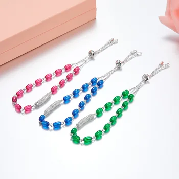 

France paris Monaco Brand adjustable Gold Color AAA Zircon green/blue/red candy bracelet for Women 925 Sterling silver Jewelry