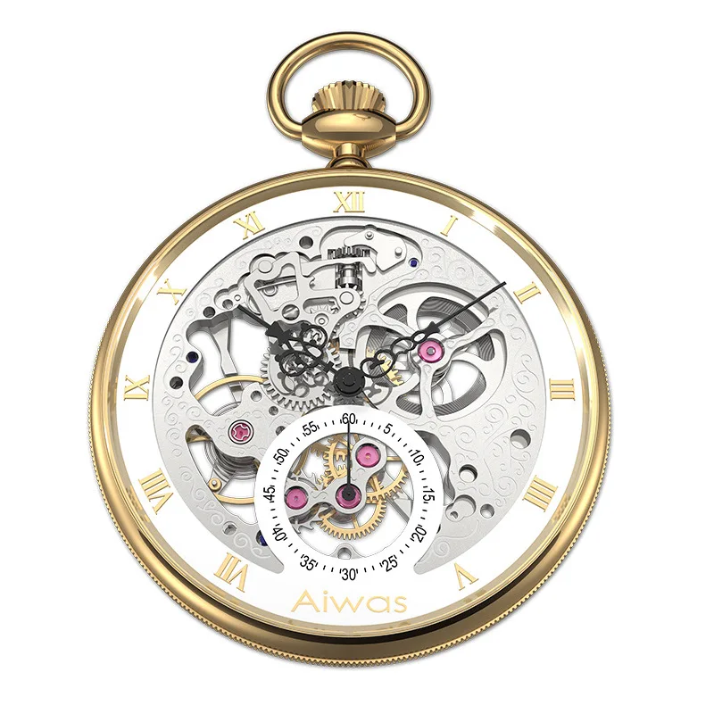 Карманные часы ожерелье ручной Ветер Механический Топ бренд Роскошный полый винтажный Римский калибровочный джентльмен дамы мужчины женщины часы - Цвет: Gold Color
