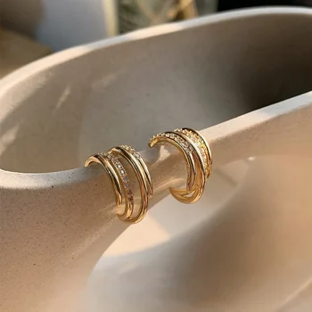 

MENGJIQIA 2020 Fashion Metal 4 Layers Circle Rhinestone Hoop Earrings For Women Students Geometric Gold Color Brincos Jewelry