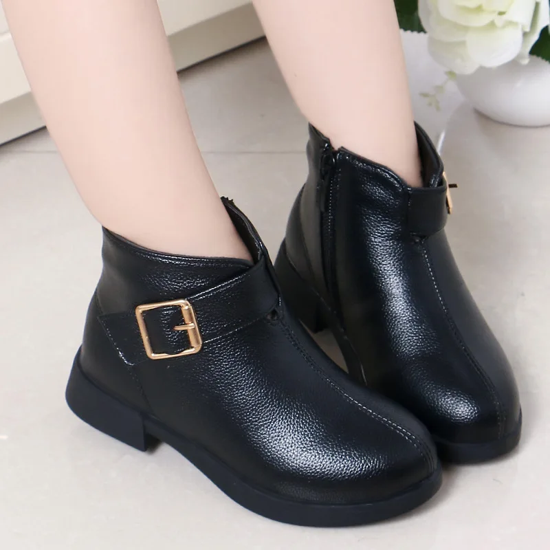 

Girls' Boots Single Boots 2019 Autumn & Winter England Children plus Velvet Short Boots gong zhu xue Big Boy GIRL'S Martin Boots