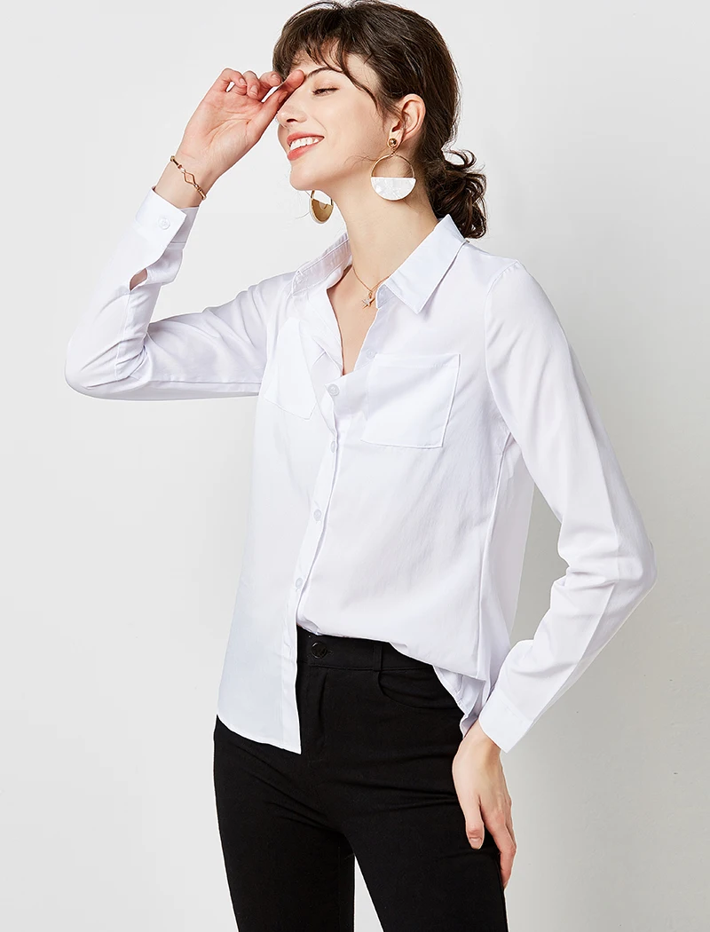 Женские блузки, одноцветная офисная блузка с отложным воротником, Женские официальные рубашки с длинным рукавом, Повседневная рубашка размера плюс, Топ