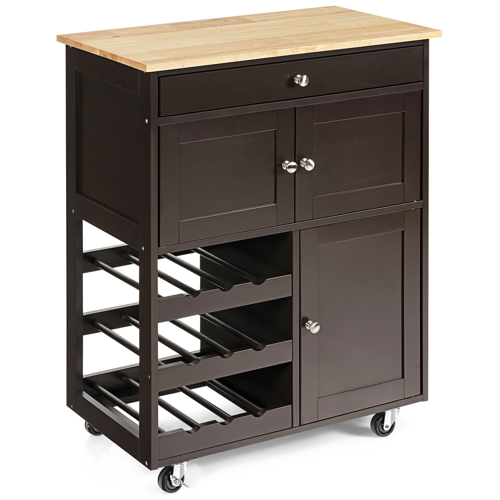 Costway Rolling Kitchen Island Serving Cart Storage w/ Wine