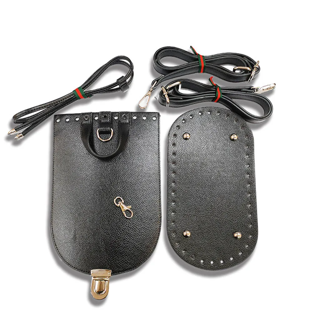 black Handmade Handbag Shoulder Strap Woven Bag Set Leather Bag Bottoms With Hardware Accessories for DIY Bag Backpack 7PCS Set - Цвет: black