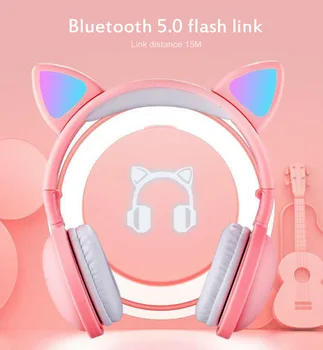 

Wireless Bluetooth5.0 Headphone Foldable Children's Cartoon Cat Ear Light-emitting Headset Stereo Bass Gaming Headphone With Mic