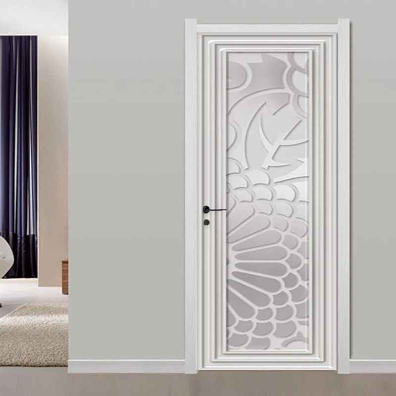

PVC Self-Adhesive Door Sticker 3D Stereo White Plaster Line Mural Living Room Bedroom Creative Art Door Poster Waterproof Decals