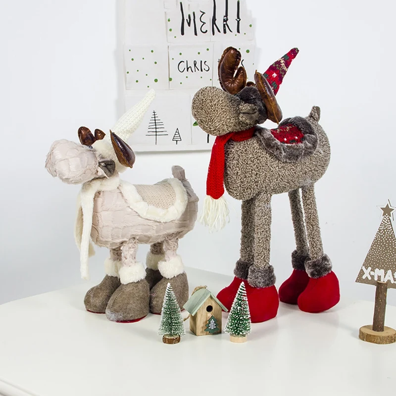 Рождественский плюшевый олень, кукла, украшение с телескопическими ножками, чучело, игрушка, праздничные фигурки, подарок