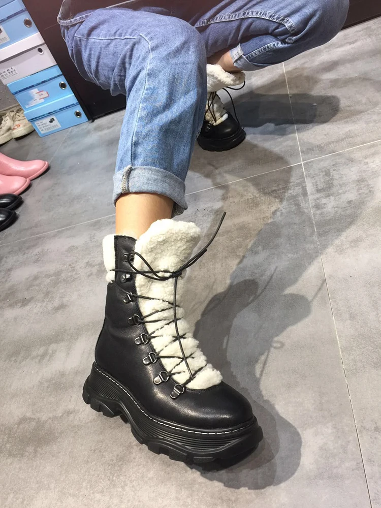 Г. Женская обувь новые зимние шерстяные ботинки на меху женские ботильоны на толстой плоской подошве Студенческая Нескользящая женская теплая обувь