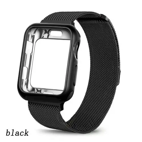 Чехол+ ремешок для Apple Watch 4 5 band 44 мм 40 мм iWatch band 42 мм 38 мм Миланская Петля Браслет ремешок для Apple watch 5 4 3 2 1 - Цвет ремешка: black