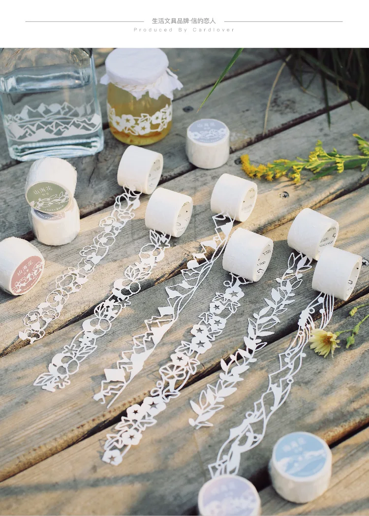 Retro White Hollow Plant Flower Journal Washi Tape Decorative Adhesive Tape DIY Scrapbooking Sticker Label Japanese Stationery