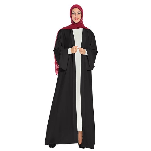 Solid Color Open Abaya Kimono Dubai Kaftan Islam Muslim Hijab Dress Jilbab Abayas For Women Caftan Robe Turkish Islamic Clothing 4
