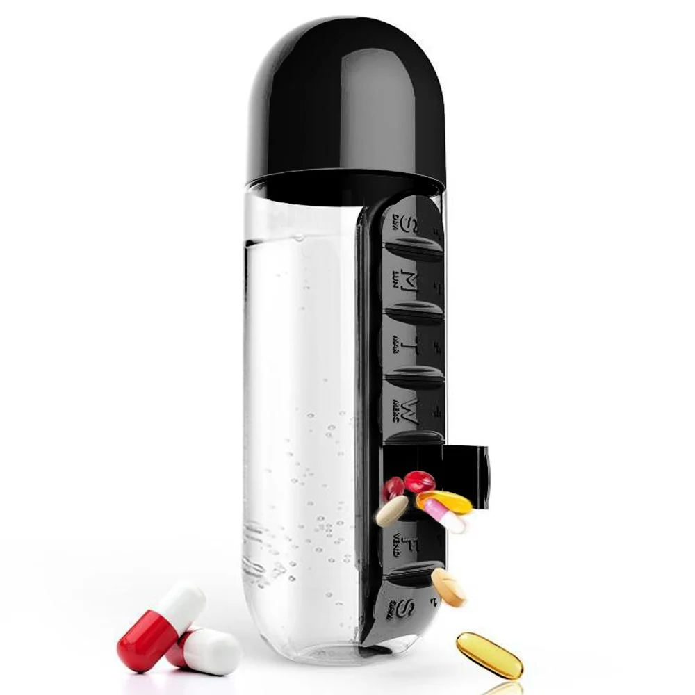 600 мл Спортивная пластиковая бутылка для воды, комбинированные ежедневные коробки для таблеток, органайзер, бутылки для питья, Герметичная Бутылка, стакан для путешествий на открытом воздухе