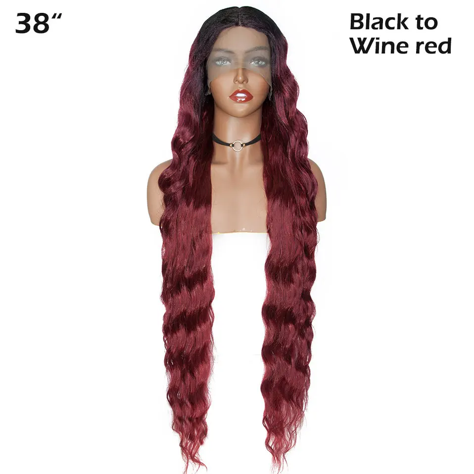 S-noilite синтетический парик на кружеве черный волнистый "* 0,6" глубокая часть шнурка Ombre парики для женщин афро длинные волосы парик - Цвет: black to wine red