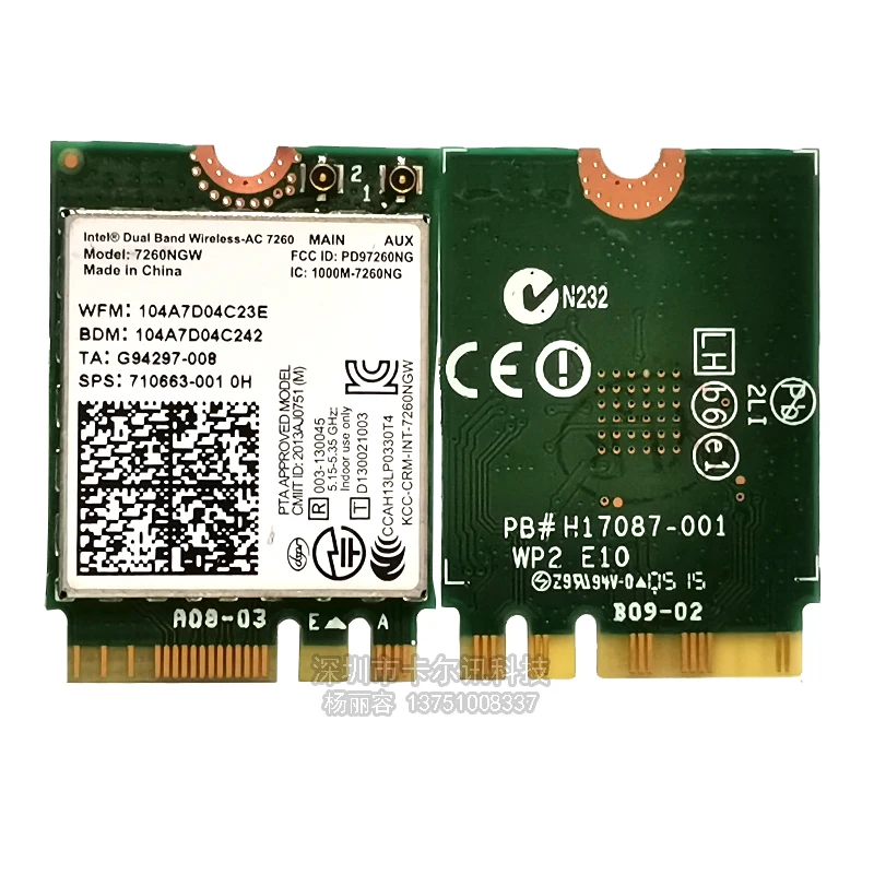 Dual Band 2.4/5.0Ghz Wireless-Ac 7260 7260Ngw 802.11Ac 867Mbps Ngff Wireless Wifi Per Bluetooth 4.0 Card Per Hp Sps 710663-001