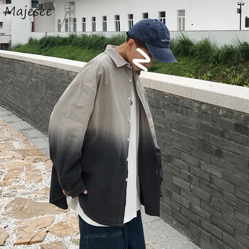 

Shirts Men Gradual Change Ins Long Sleeve Loose Plus Size 2XL Mens Leisure Hip-hop Korean Style Simple All-match Chic Ulzzang
