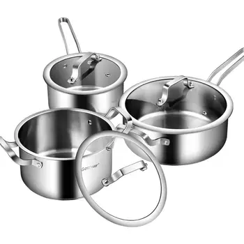 6 Piece Stainless Steel Cookware Set Nonstick Pot And Pans w/ Glass Lids Silver KC52001 1
