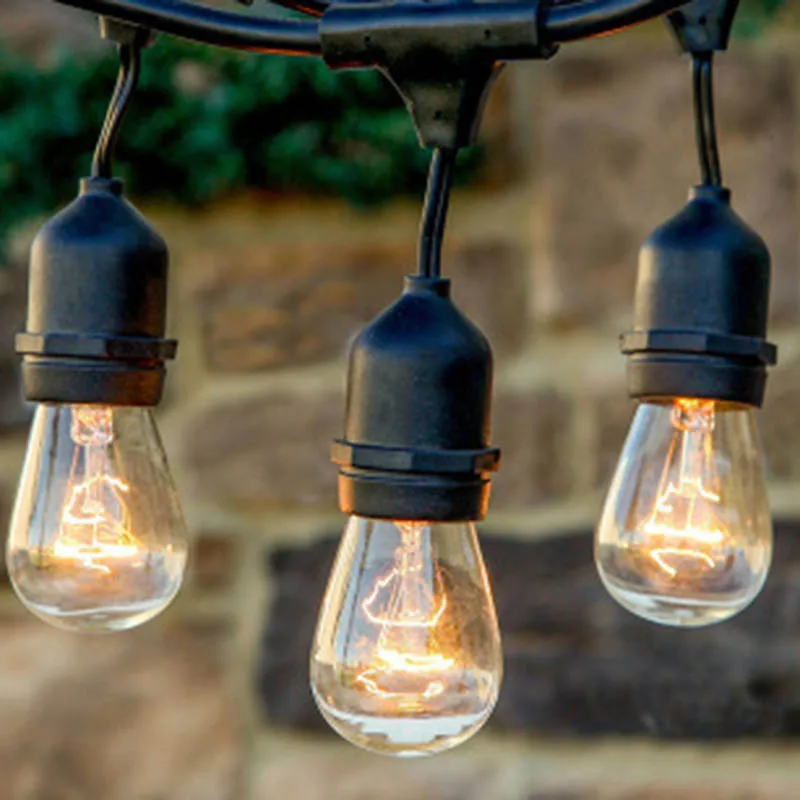 14m 110v S14BLACK 25Ft G40 Bulb Globe String Lights with Clear Bulb Backyard Patio Lights Vintage Bulbs Decorative Outdoor Garland Wedding - Испускаемый цвет: 14m 110v S14BLACK