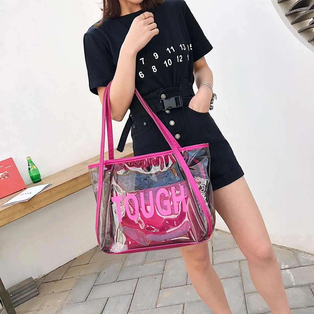 Clear Transparent PVC Shoulder Bags Women Candy Color Jelly Bags Purse Handbags Beach Travel Crossbody Shopping Totes 821