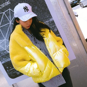 

2020 Winter Down Parka Womens Glossy Hooded Jackets Large Size Winter Warm Thick Parka Loose Coat Winter Women Lambswool Jacket