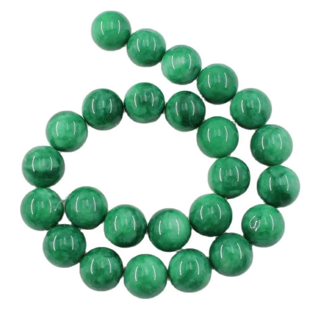 APDGG Natural Stone 14MM Smooth Round Green Jade Nephrite Loose Beads 15.5