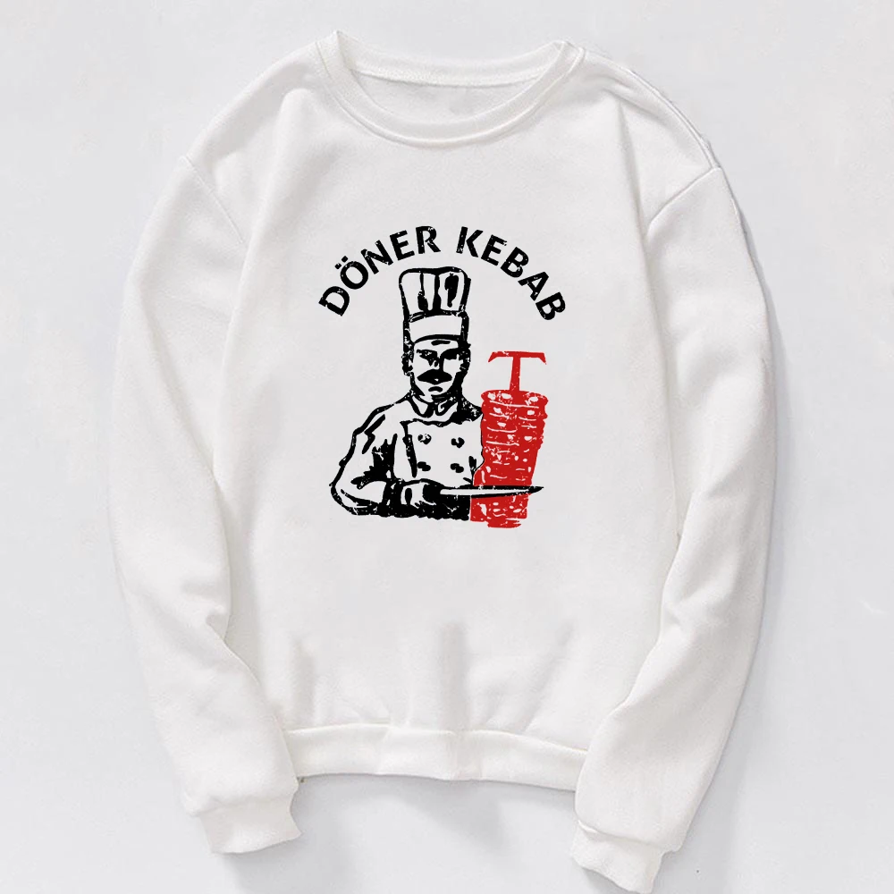 유니섹스 화이트 옷 Streetwear 패션 닦았 도너 케밥 그래픽 여성 재미 하라주쿠 스웨터 긴 소매 겨울 풀오버