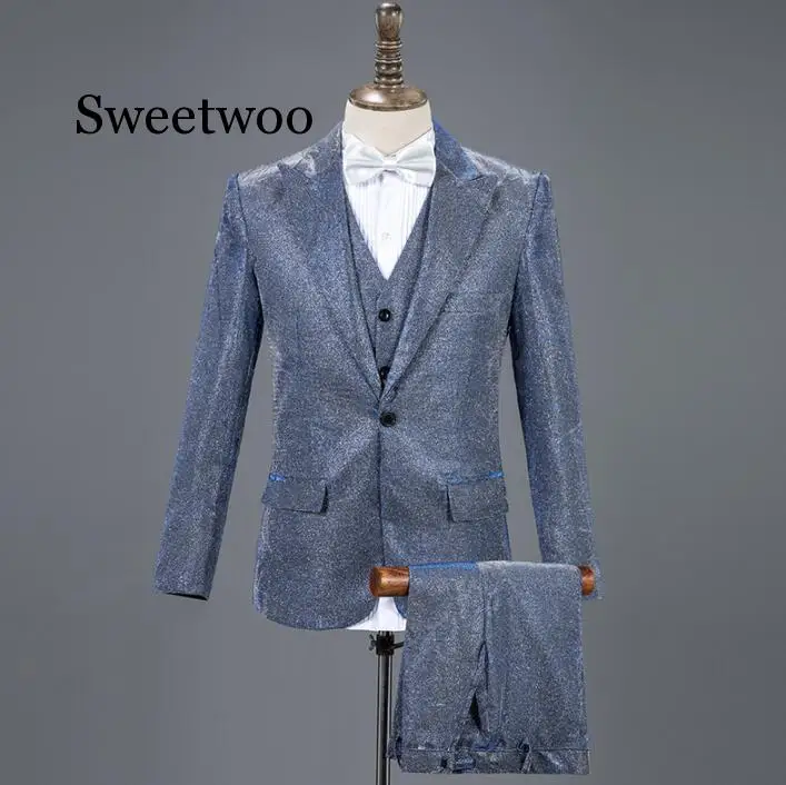 Singer Ster Stijl Dance Stage Mode Kleding Voor Mannen Bruidegom Pak Set Met Broek Heren Bruiloft Past Kostuum Sequin Formele jurk Singer Ster Stijl Dance Stage Mode Kleding Voor Mannen Bruidegom Pak Set Met Broek Heren Bruiloft Past Kostuum Sequin Formele jurk