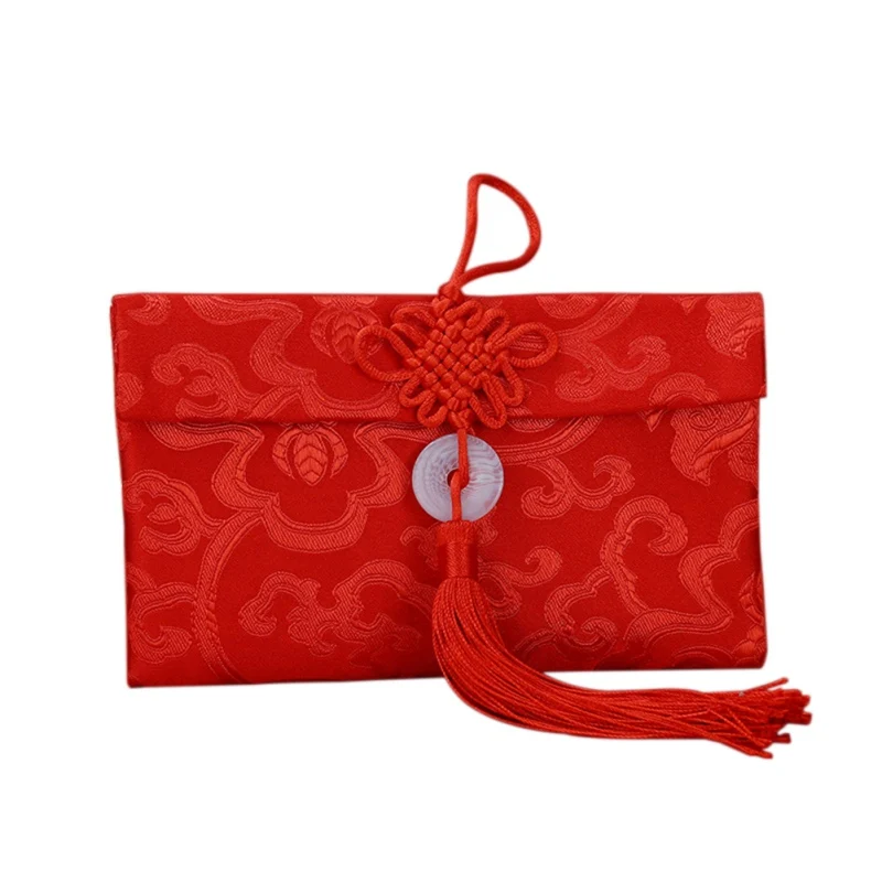 Сумка для счастливых денег в китайском стиле, красный конверт, тканевый, с новогодним рисунком, Подарочная сумка для помолвки, Высококачественная парчовая Свадебная сумка с кисточками - Цвет: F