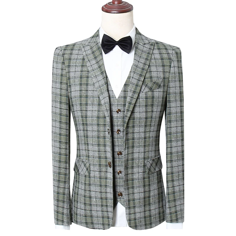 Autumn winter men Slim Fit Office Blazers+Pants+Vest sets mens 3 Pieces for Coat + Trousers +Waistcoat casual 3-piece suits sets