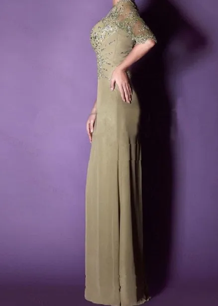 Фатиновое шифоновое платье Vestidos Festa, длинное платье для матери невесты, кружевные вечерние платья для свадьбы с коротким рукавом и аппликацией из бисера