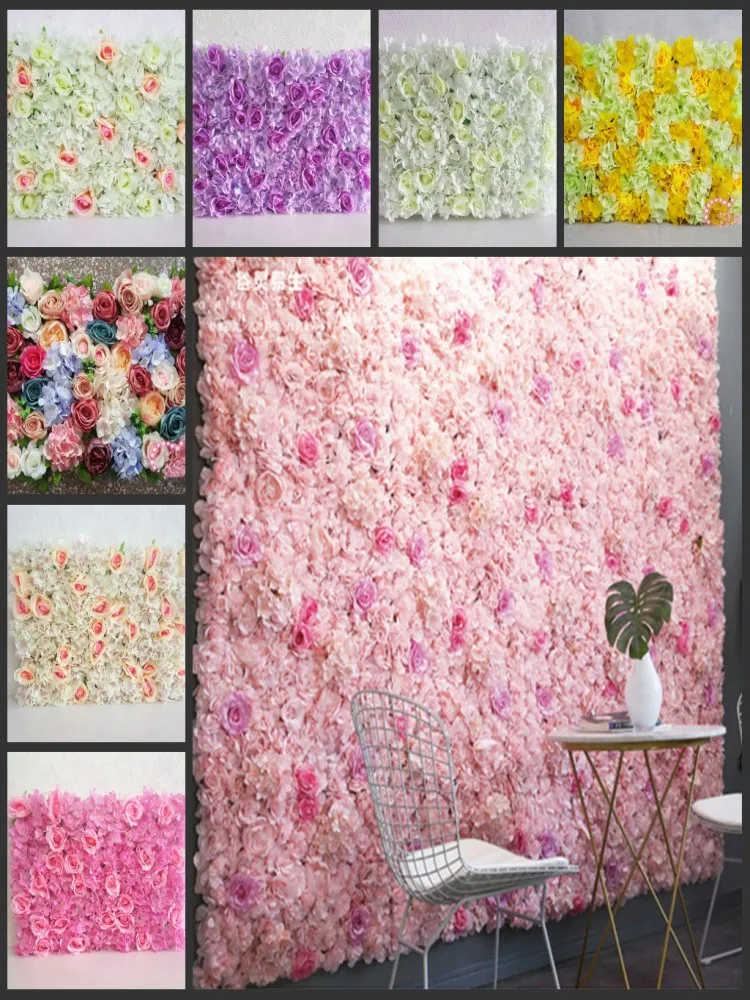 

European style 60X40CM Romantic Artificial Rose Hydrangea Flower Wall for Wedding Party Stage and Backdrop Decoration