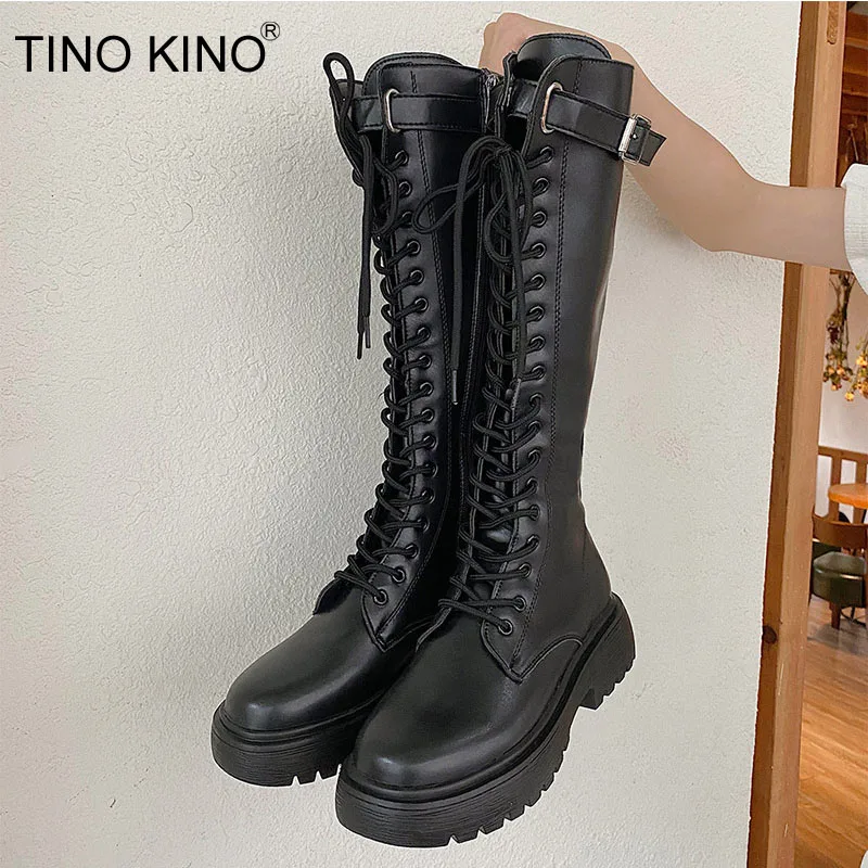 Botas de media caña para mujer, zapatos de piel sintética con cordones, botas  largas de motocicleta de fondo grueso a la moda, antideslizantes, novedad de  primavera|Botas a media pantorrilla| - AliExpress