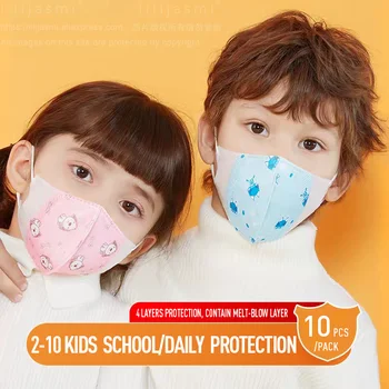 

Children Disposable Protective Mask 10 Pcs Baby Outdoor Four-Layer Dust-Proof Meltblown Nonwoven Cartoon Printing Boy Gril Kids