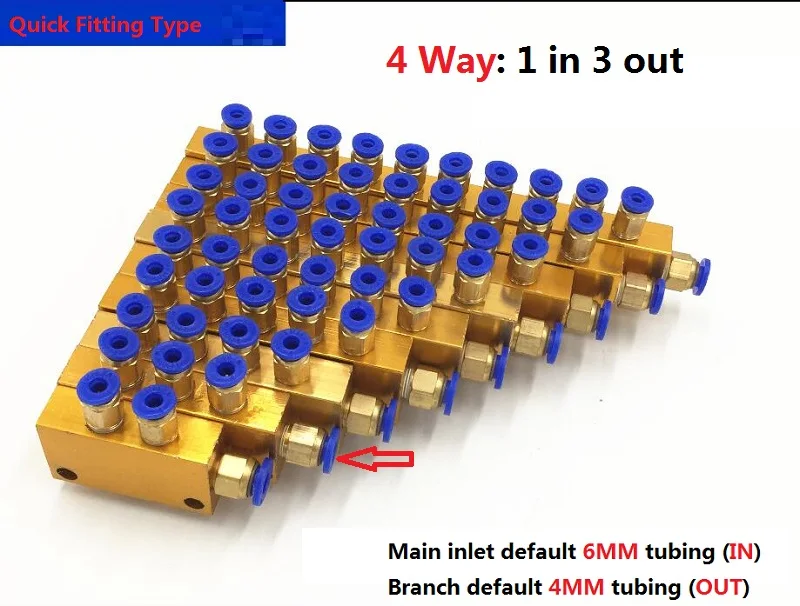 Quick fitting 4 way Пневматическое масло распределитель B тип регулируемый сепаратор система смазки распределительный клапан TK мульти путь 2~ 12 путь 6 мм 4 мм - Цвет: Quick fitting 4 way