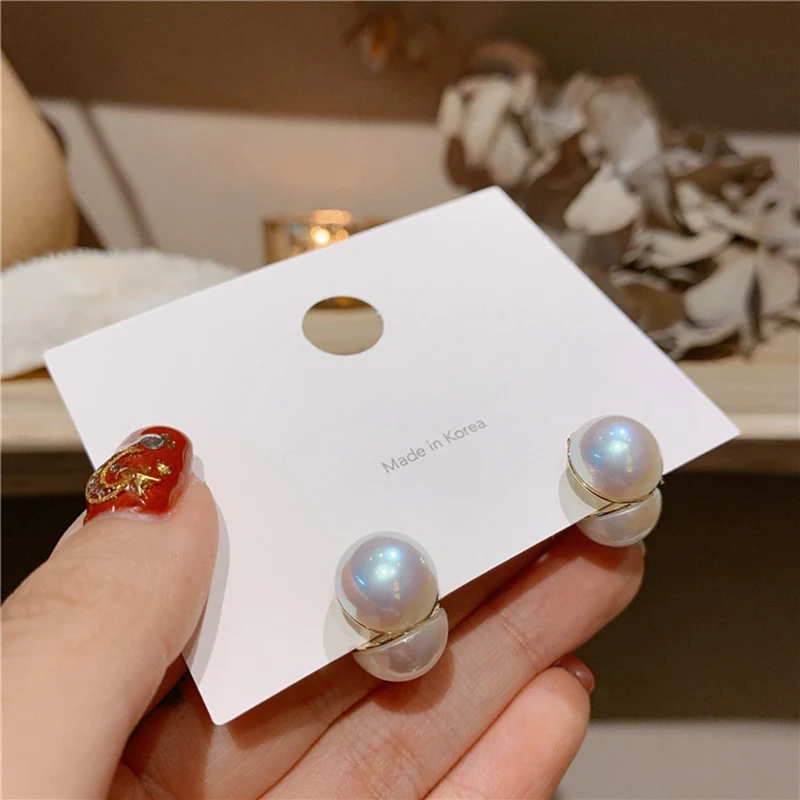 

MENGJIQIAO Japan New Vintage Round Elegant Simulated Pearl Cute Stud Earrings For Women Fashion Temperament Brinco Jewelry