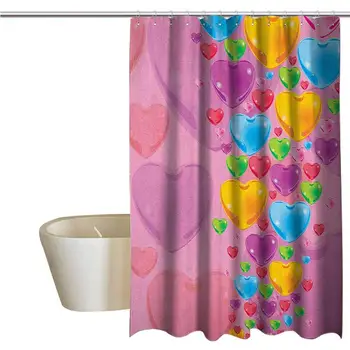 

Princess Geometric Shower Curtain Romantic Stylized Art with Colorful Crystal Hearts Creative Fun Celebration Theme for Kids