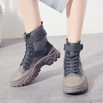 

2020 Fashion Canvas Combat Boots Beige Black Gray Ankle Boots For Women Shoes F21