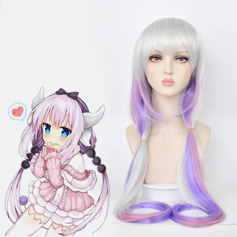 wig Аниме мисс Кобаяши Дракон горничной Канна Kamui Косплей вечерние костюмы для женщин платье лолиты форма+ парик+ шаль+ чулки - Цвет: wig