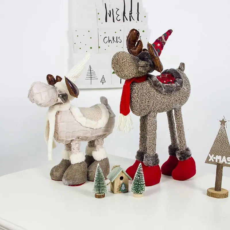 

Christmas Plush Stuffed Animal Toy Reindeer Doll Ornament With Telescopic Legs Holiday Figurines Gift Decoracion Navidad