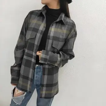 

Women Shirt Two Colors Early Spring Flannel Retro Check Shirt