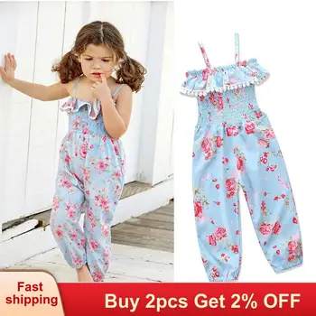

Mayfair Cabin Girls Trousers Children Summer Clothing Kid Pant for 3-7Y Children's Floral Overall Baby Sling Elasticated Trouser