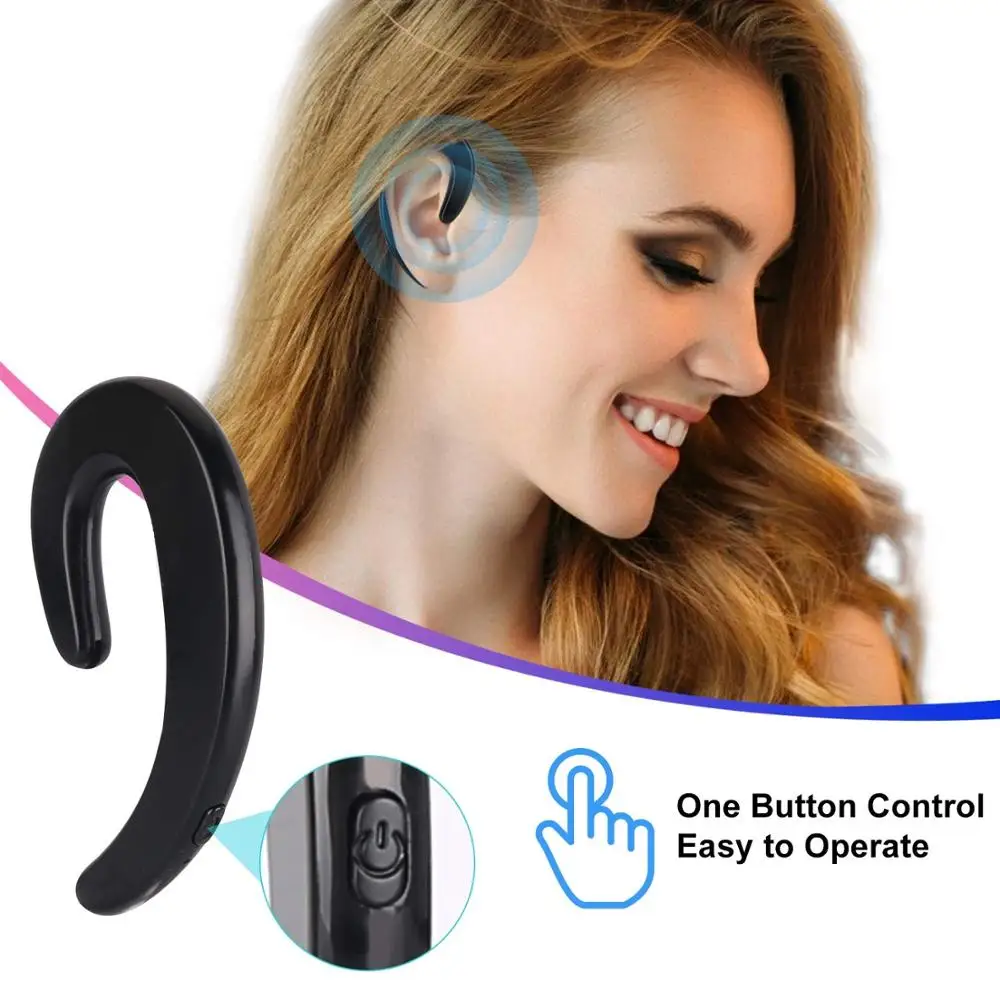 Fanshu Bluetooth Earphone Wireless Headphones Hands Free Calling Single Ear Headset Painless Wearing for Smartphone With Mic