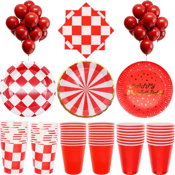 

Racing theme party supplies Speed fish passion racing Red and white grid birthday party supplies racing decoration