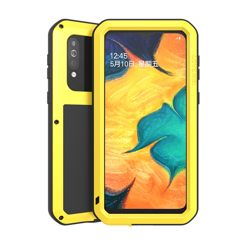 Цвет: желтый Для SS A40s LOVE MEI металлический алюминиевый чехол для samsung Galaxy A40s мощный армированный открытый противоударный водонепроницаемый чехол - Цвет: Цвет: желтый