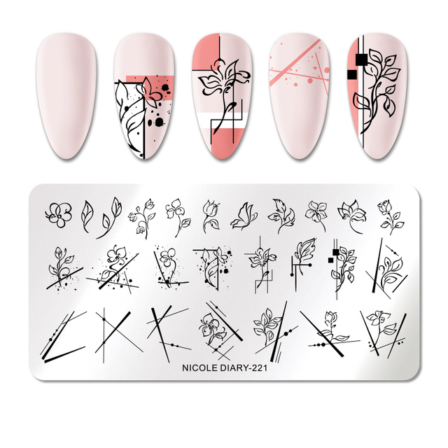 DIARY Line Flower Nail Stamping Plates Chinese Style Letter Pattern Nail Art Stamp Templates Face Leaf Printing Stencil