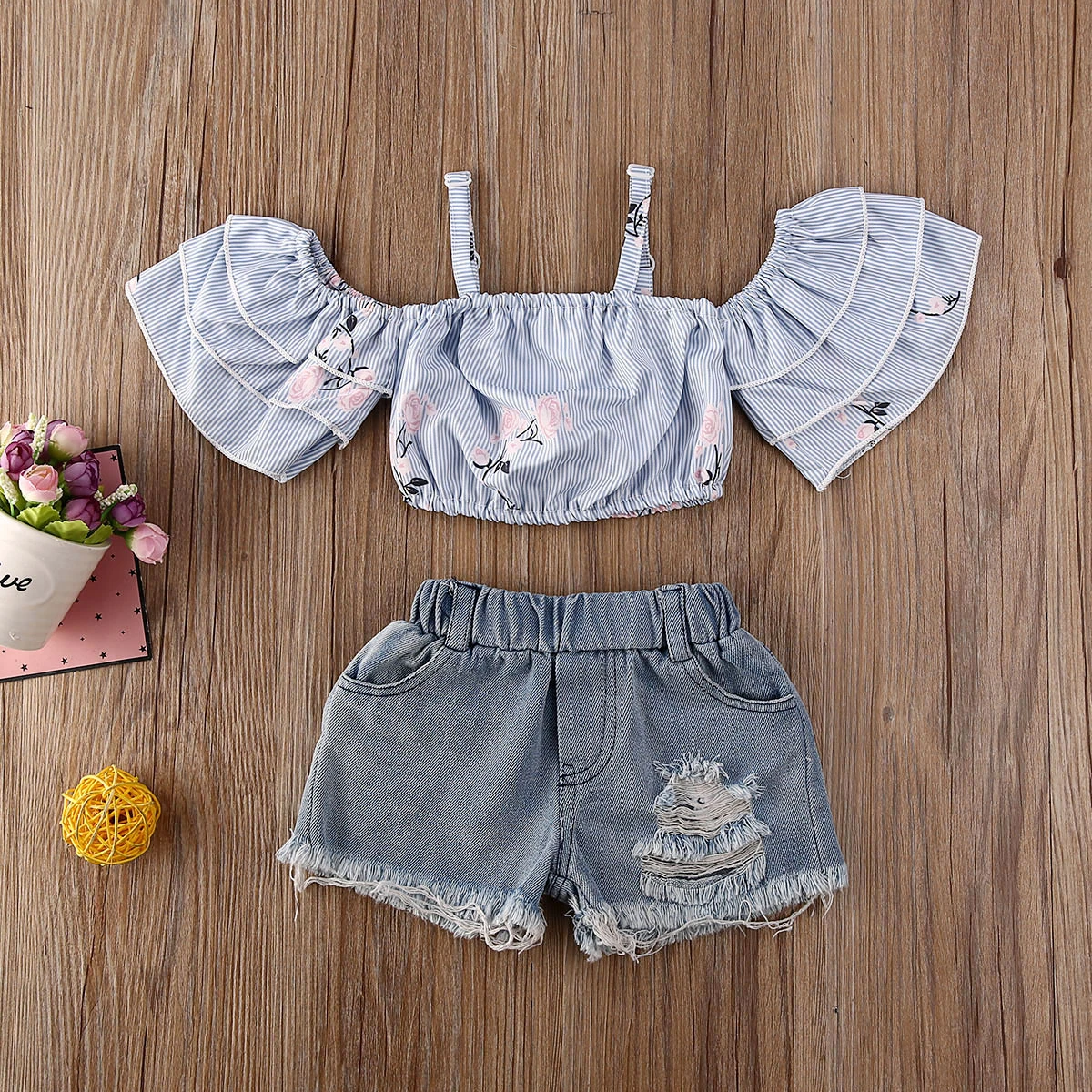 denim ruffle crop top