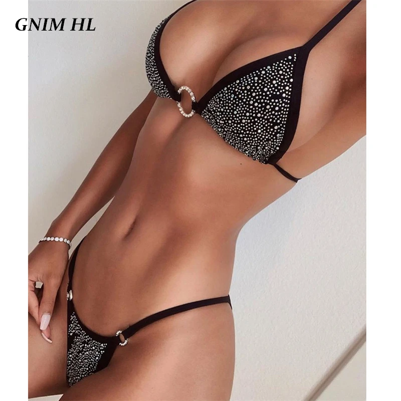 

GNIM Rhinestone Bikini Swimsuit Women 2020 Sexy Bandage Micro Swimwear New Brazilian Biquini Summer Beachwear Bathing Suit Women