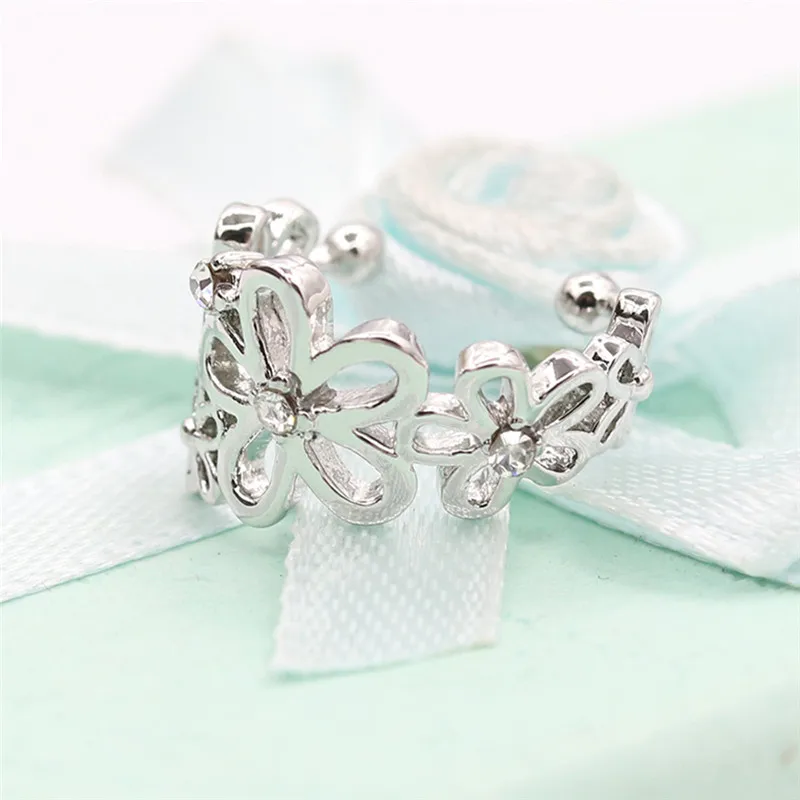 Silver Color Простые серьги-каффы в виде цветка из розового золота для женщин, женские серьги-клипсы с кристаллами без пирсинга Oorbellen Pendientes - Окраска металла: Silver Color