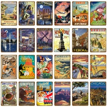 Американский цитирует плакат страны путешествия металлические оловянные знаки домашний Декор стены в Грецию Бразилию Верона Индия Австралия железная живопись табличка